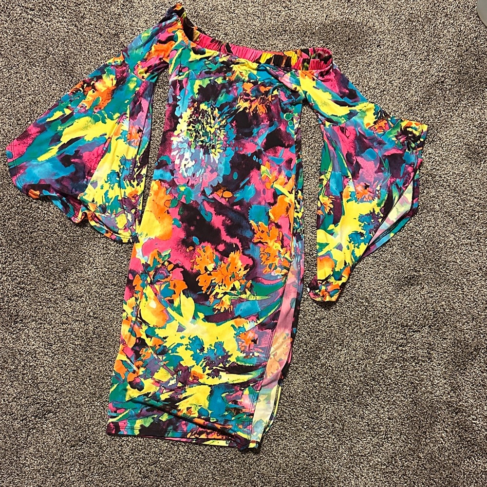 Multi color high slit mini dress